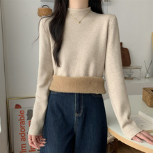 法式2025秋冬韩版半高领加绒加厚一体绒保暖内搭针织衫打底毛衣女