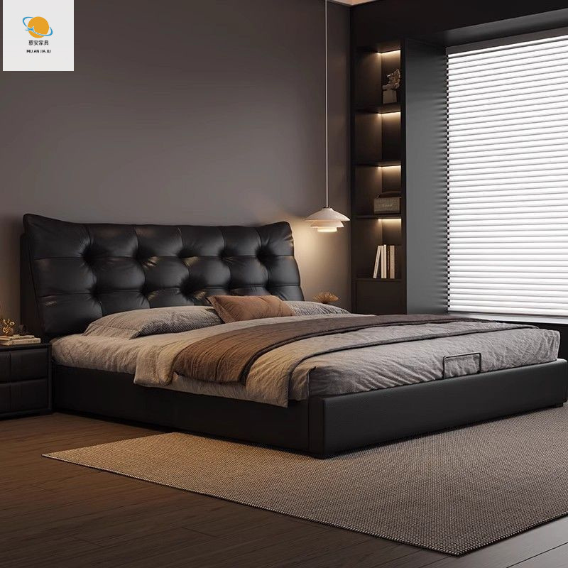 Large Black Bear Master Bedroom Leather Bed Soft Bed Double Master Bedroom Large Bed Italian Minimalist Leather Art Bed Storage Bed Bedroom Bed