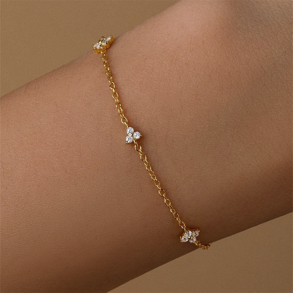 Zircon Inlay Material Bracelets Classification 925 Sterling Silver Cable Chain Bracelets IG Style Simple Style
