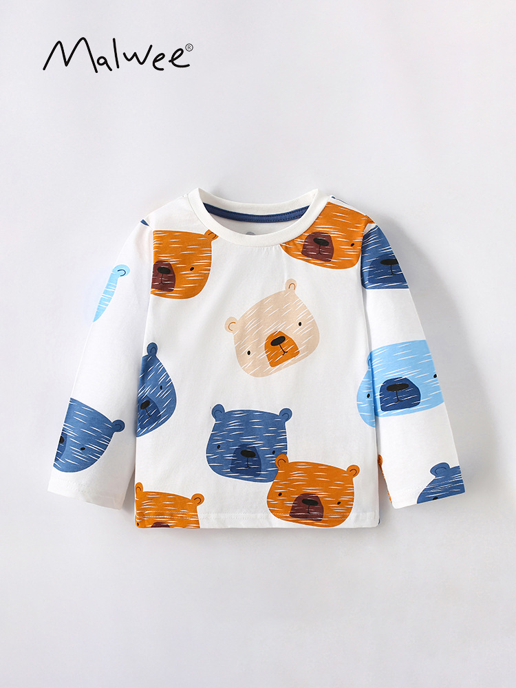 Mawlee camiseta de niño otoño nuevo estilo europeo y americano para niños de media edad impresión de aire exterior cuello redondo camiseta de manga larga