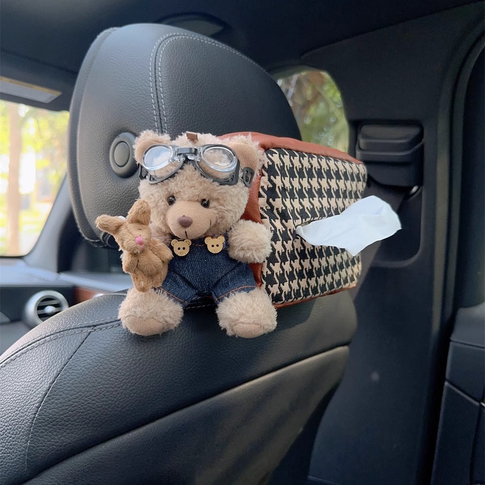 Cubierta de papel de dibujo trasero del asiento del automóvil Caja de pañuelos de moda Coche multifuncional colgante bolsa de papel femenino lindo dibujos animados suministros para automóviles
