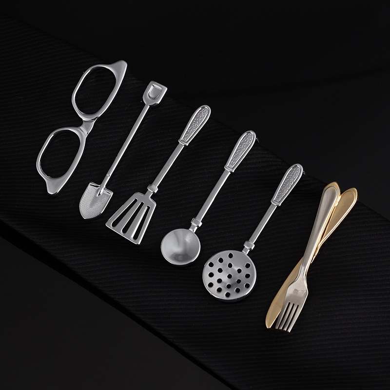 Tie clip personalized men's suit glasses pen shape Gold Silver creative tableware shark collar clip accessories gift