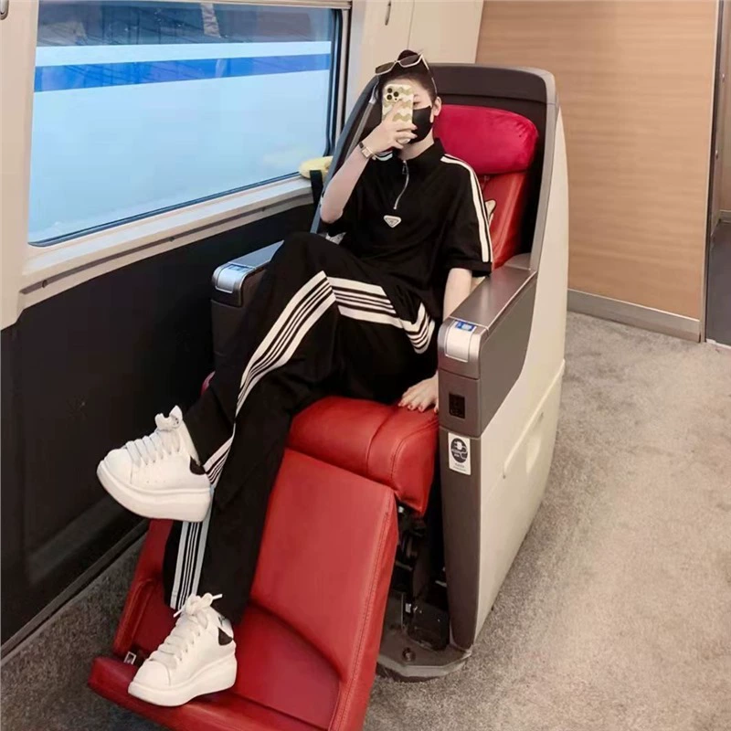 Свободный женский костюм 2024, Летний Новый онлайн-костюм знаменитостей с рукавами пять четвертей, топ со стоячим воротником, повседневные спортивные брюки с широкими штанинами, костюм из двух частей