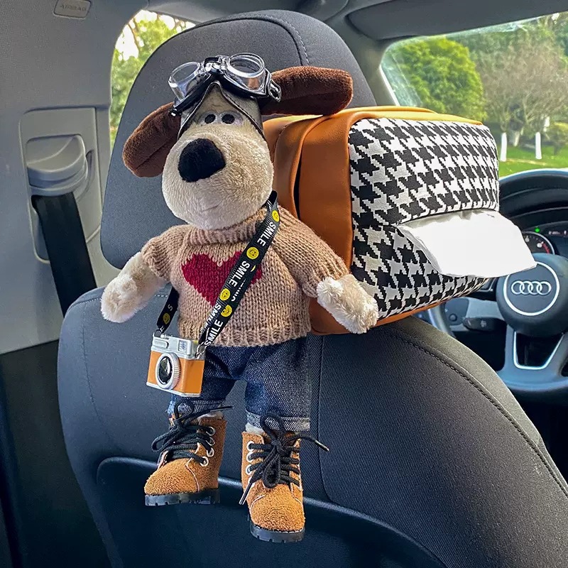 La caja de pañuelos para el coche del perro de la cabeza, decoración del coche de accesorios del coche lindo creativo, caja del apoyabrazos del coche, caja de dibujo, colgante
