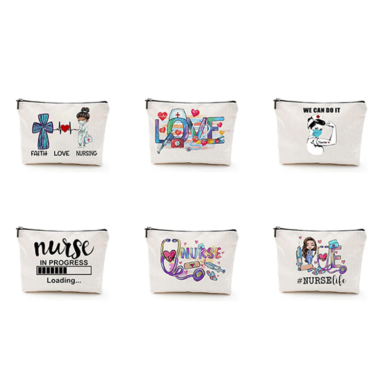 Bolso cosmético de la enfermera especial transfronteriza regalo bolso de la enfermera de la cremallera impermeable bolsa de almacenamiento bolsa de cosméticos de lino regalo de la enfermera