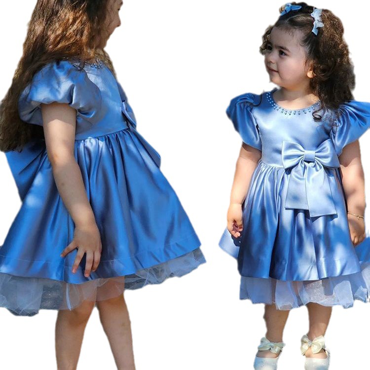 Blue Princess Dress For Little Girls Piano Performance Costume European American Style Christmas Baby Girl's First Birthday Tutu_voghion.com