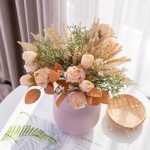 Burnt rose dried flower artificial flower manufacturer home decoration wedding bouquet rose flower wall INS cross-border artificial flower