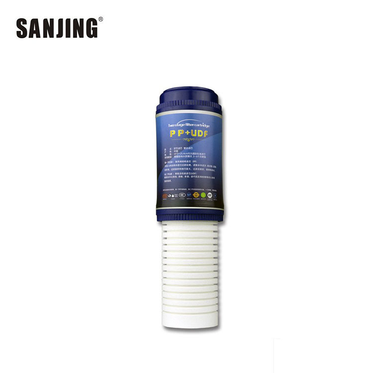 Venta al por mayor elemento de filtro de doble sección de 10 pulgadas elemento de filtro de purificador de agua compuesto multifuncional PP algodón cáscara de coco combinación de carbón activado elemento de filtro