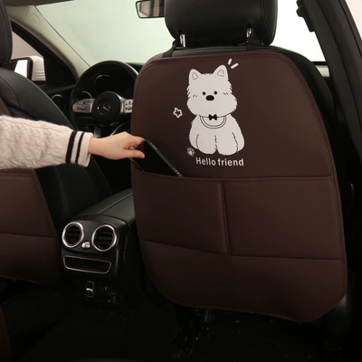 Cute Puppy Cartoon Car Seat Back Anti-Kick Pad for Women, Car Seat Back Anti-Dirt Pad with Storage Pocket (Chair back anti-kick pad) - brown-hello-west-highland-long-anti-kick-mat-single