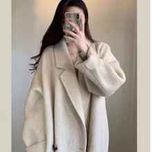 宽松中长款呢子大衣2025秋冬季新款加绒赫本风感小个子外套女