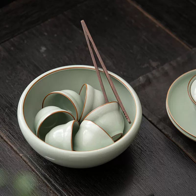 天青色汝窑茶洗杯洗建水功夫茶具配件可养开片陶瓷大号水盂新中式