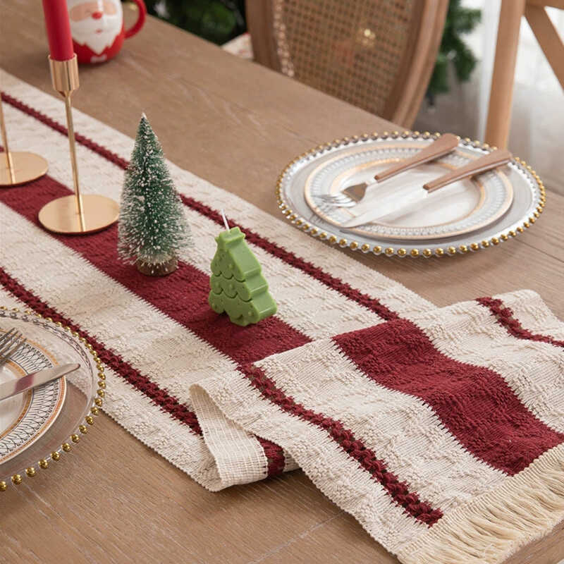 Bandera de mesa de cuerda de cáñamo transfronteriza americana francesa decoración de mesa de Navidad almohadilla de mesa mesa toallas de mesa almohadilla de mesa roja