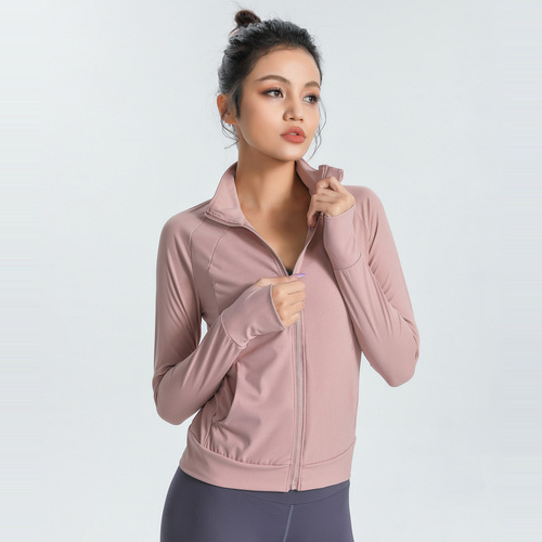 Cross-border sports jacket women's slimming tight elastic quick-drying yoga tops long-sleeved running training fitness clothes