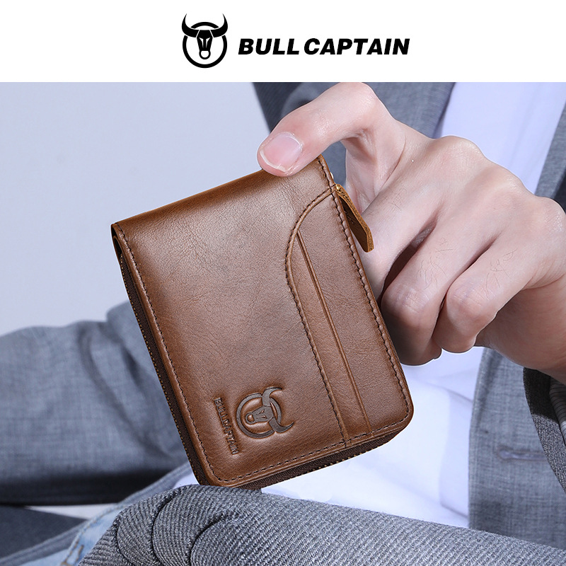Capitán Niu cuero corto horizontal primera capa billetera de piel de vaca casual Cambio de licencia de conducir cartera ranura para tarjeta multifuncional