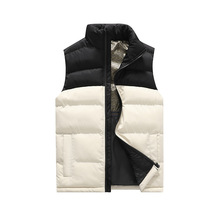 跨境双拼立领马甲棉服男女秋冬加厚石墨烯内里棉背心宽松面包服