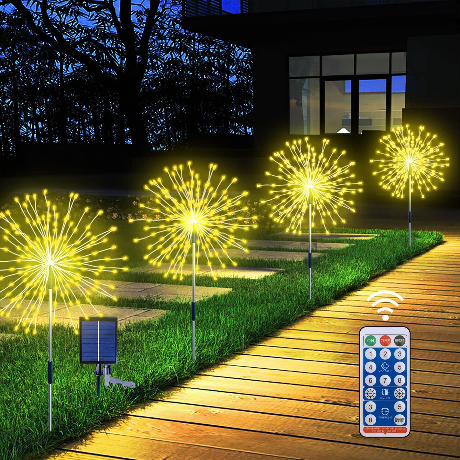 LED草坪蒲公英一拖五太阳能烟花灯户外65级防水庭院装饰氛围灯串