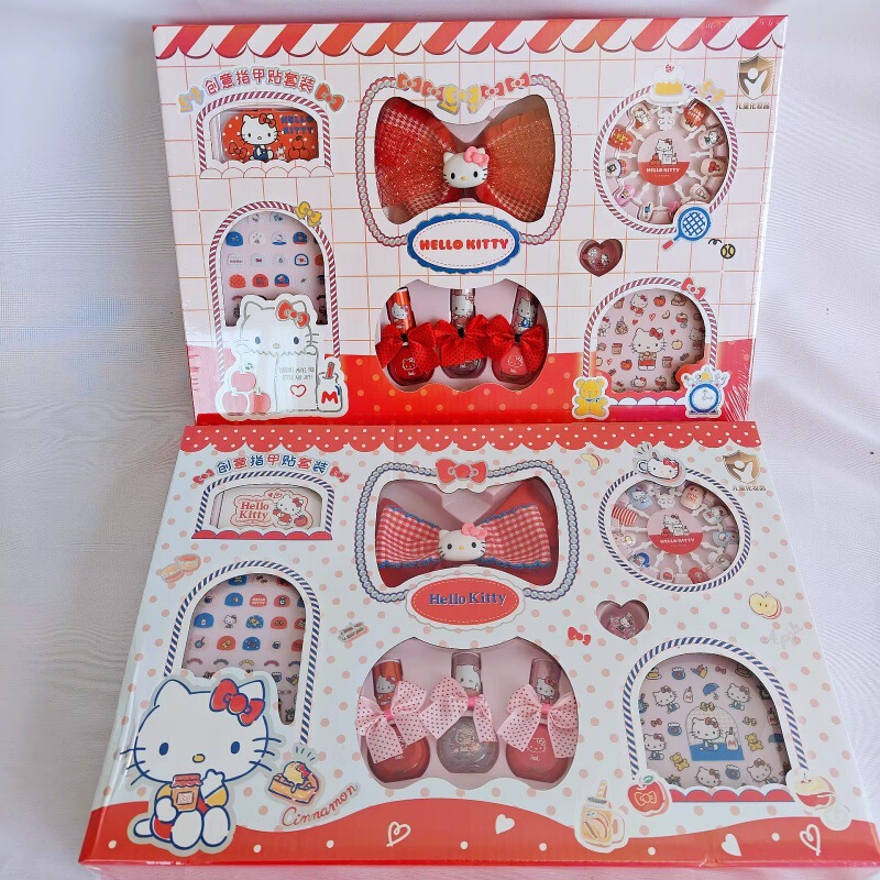 Authentic Hello Kitty New Cartoon Cute Nail Art Set Nail Stickers Accessories DIY Wearable Nails Beaded Nails