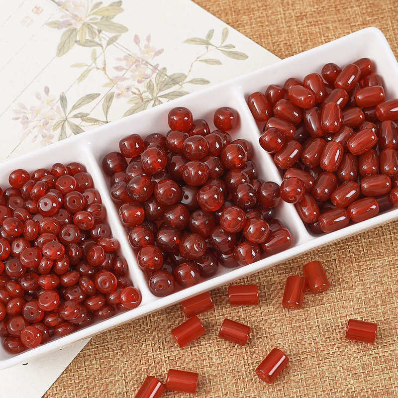 Natural Red Agate Old Style Loose Beads Handmade DIY Bracelet Necklace Red Agate Tube Beads Round Beads Jewelry Accessories Wholesale