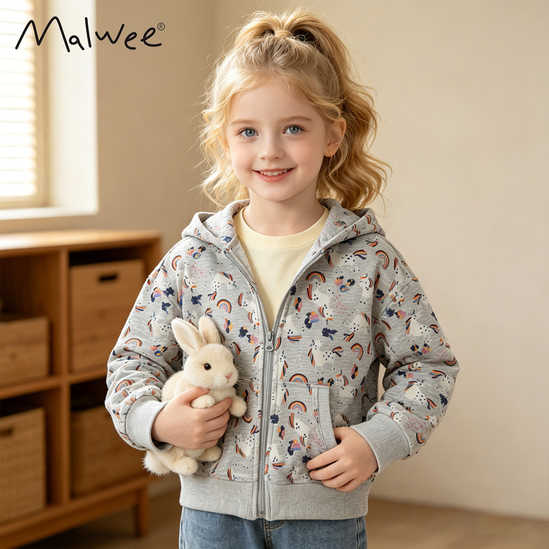malwee boys coat autumn and winter new European and American children's casual hooded zipper shirt western cardigan sweater