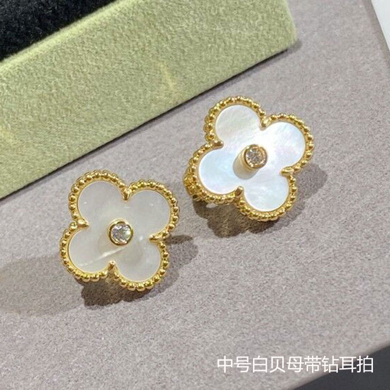 梵家高版本925银四叶草耳钉女18k玫瑰金耳环气质玛瑙纯银节日礼物|undefined