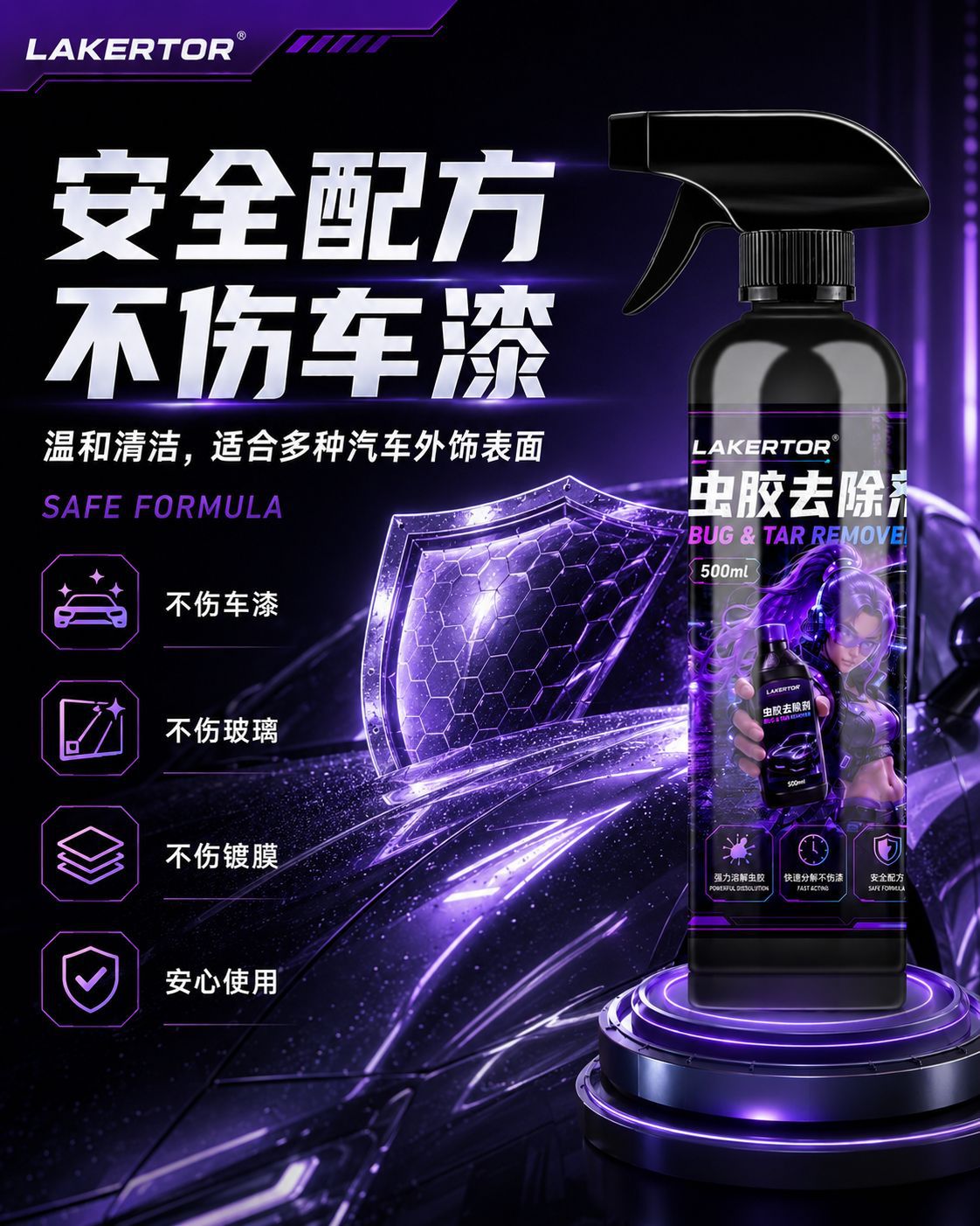 Lakertor Shellac Remover Car Cleaner Oil Film Remover Car Wash Liquid Maintenance Agent