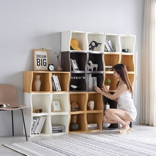 Nordic Solid Wood Lattice Cabinet Bookshelf Free Combination Small Cabinet Low Cabinet Storage Storage Staircase Bay Window Italian Style