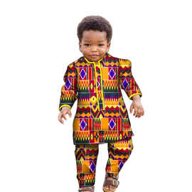 跨境非洲安卡拉时尚印花男童套装2件套长袖衬衫裤子非洲儿童服装