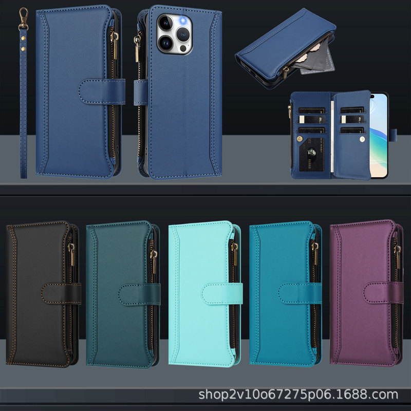 Suitable for Samsung S25 Ultra Multi-Zipper Bag S24 Diagonal Protective Cover Note10 Flip Women's Leather Case