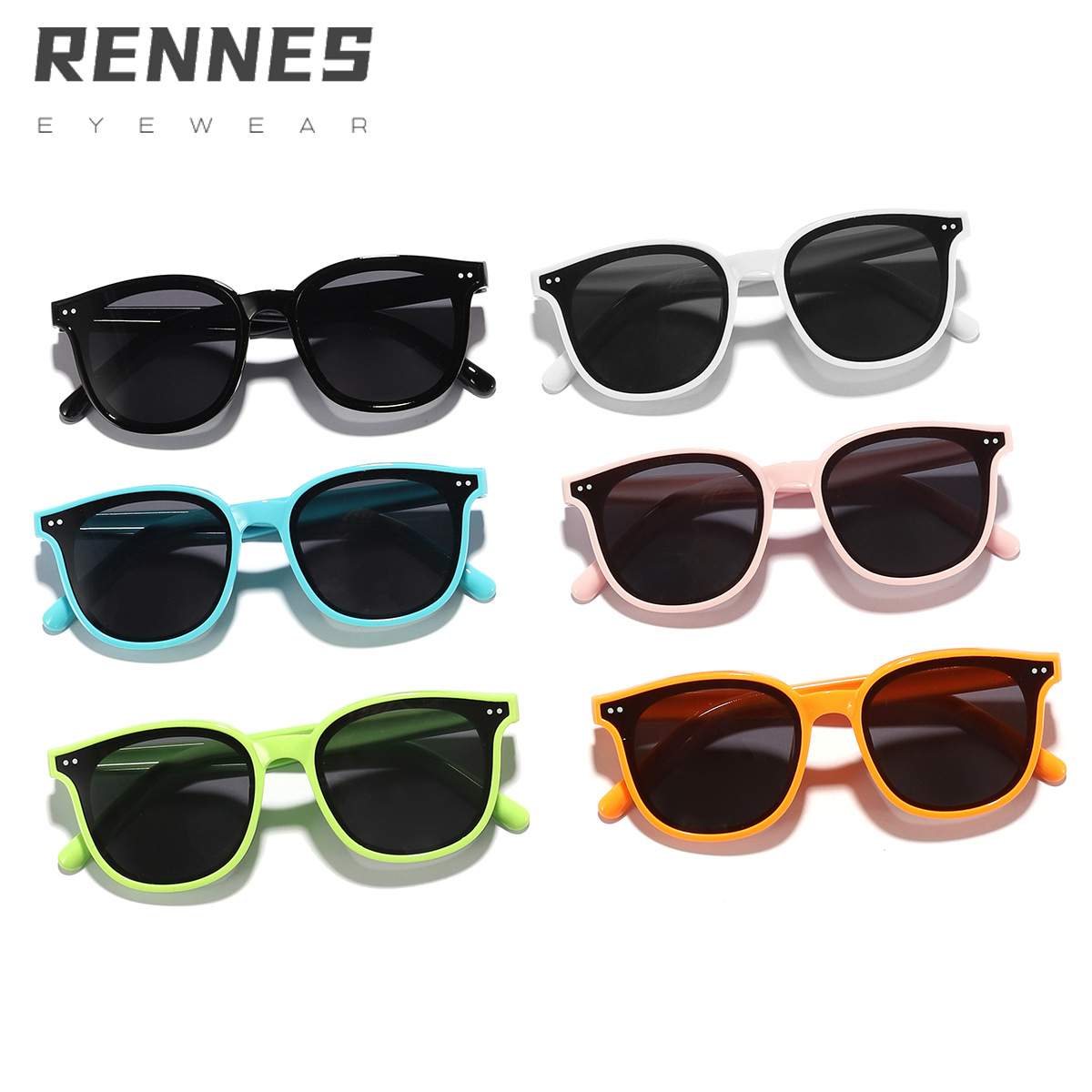 Gafas de sol para exteriores al por mayor transfronterizas para niños de nuevo estilo, color caramelo, marco de uñas de arroz, gafas de sol de alta gama para bebés lindos