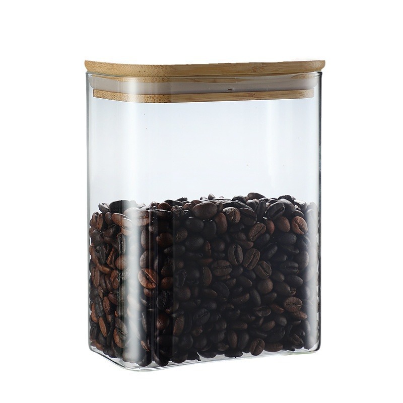 Tanque de almacenamiento de vidrio transfronterizo de alto borosilicato, tanque de sellado, tanque de té, tanque de cubierta de bambú, tanque de sellado de vidrio rectangular