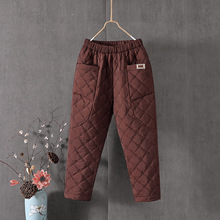 新款中老年羽绒棉裤女外穿高腰防风加厚宽松显瘦百搭直筒女士棉裤