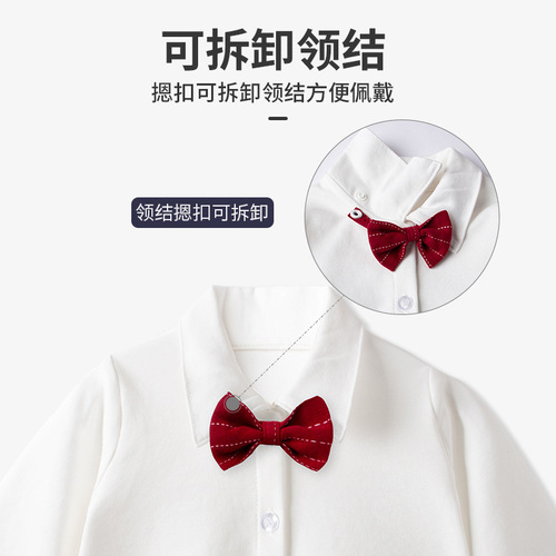 English Gentleman Tie Short-Sleeve Baby Clothes Baby Set Children's Dress Summer Korean Version Pure Cotton Birthday Outfit