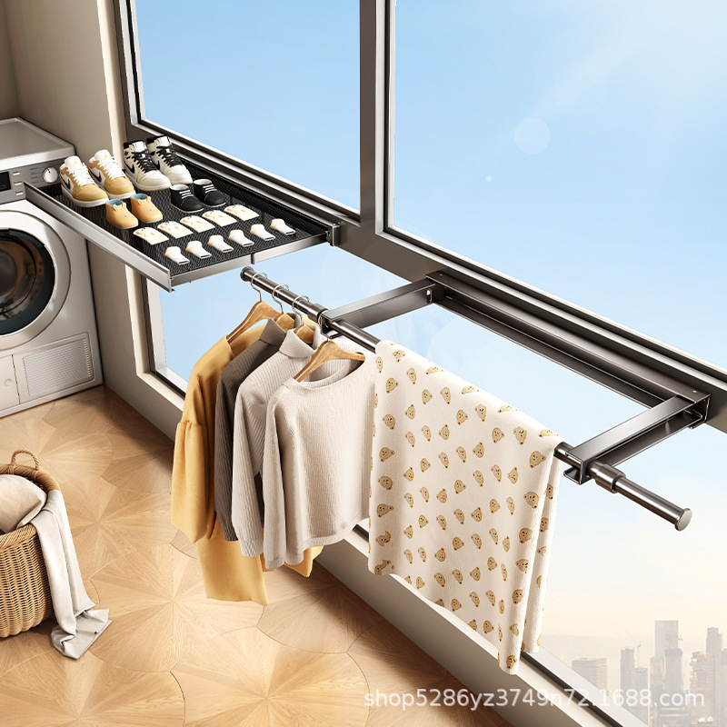 Invisible Retractable Clothes Drying Rack, Adhesive Folding Clothes Rod, No-Drill Balcony Indoor Household Clothes Drying and Quilt Drying Tool