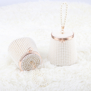 Foreign Trade Portable Pearl Bag Bucket Bag European and American Cross-border Women's Hand Bag Internet Celebrity Dinner Pearl Niche Bag