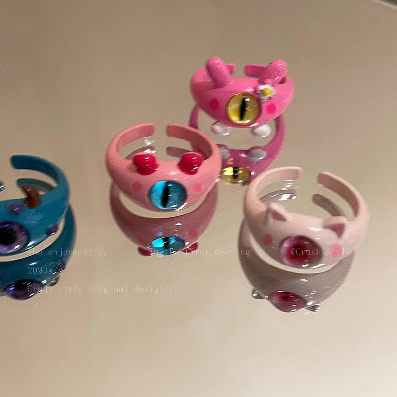 Colección de pequeño monstruo lindo anillo de monstruo de un ojo personalidad femenina diseño de nicho anillo abierto único image 4