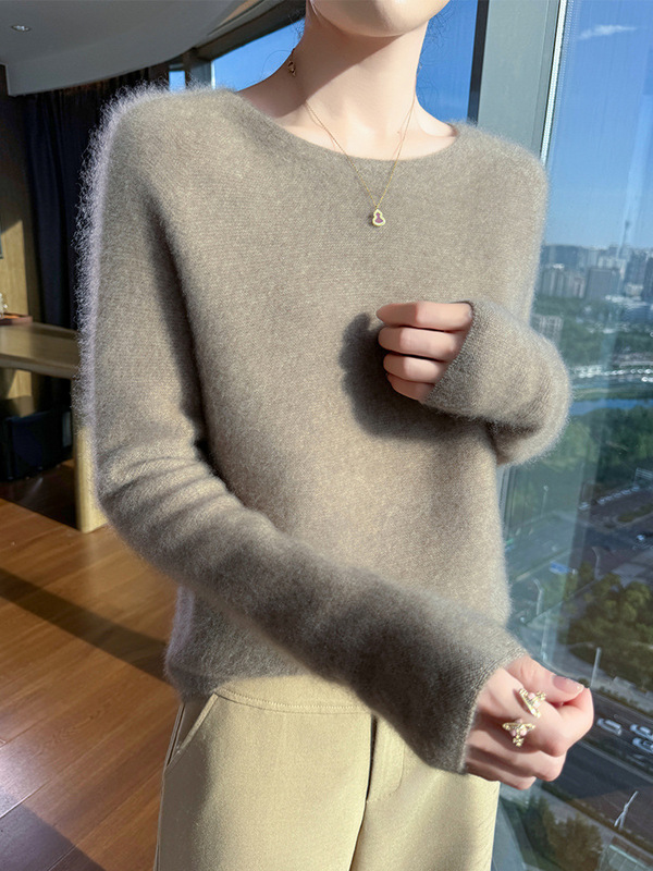 简约百搭秋冬女圆领100羊毛衫百搭打底衫内搭亲肤毛衣设计感显瘦|undefined