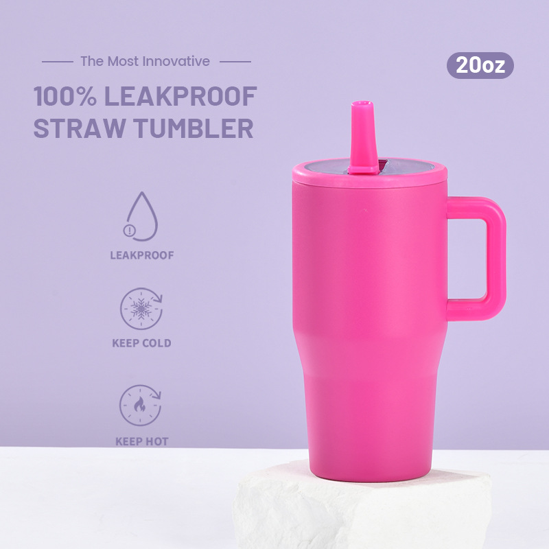 Nuevo vaso térmico de doble capa de 20 oz para 2026, a prueba de fugas, con tapa plegable y pajita, portátil, con boca para beber directamente, ideal para viajes transfronterizos.