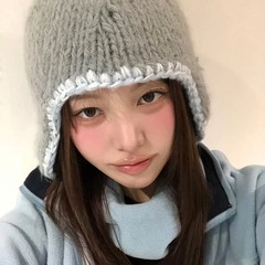 25秋冬保暖护耳拼色边针织包头手工钩针毛线帽男女潮飞行帽保暖韩