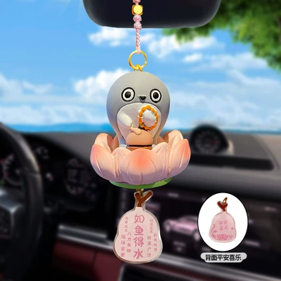 Fish Panda Car Pendant Cute | Car hanging - original-good-luck-lotus-buddhist-car-hanging-astrand-opp-bag-packaging
