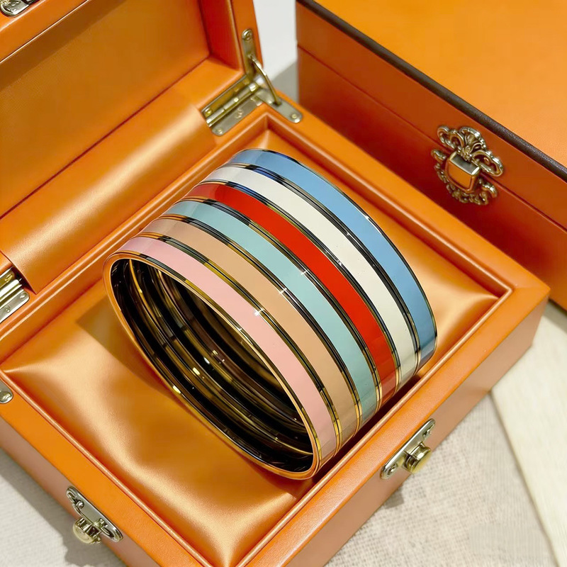 Aijia 6mm Real Gold-Plated Bracelet for Women, Enamel Colorful Round Closed Ring Bracelet, High-End Titanium Steel That Does Not Fade