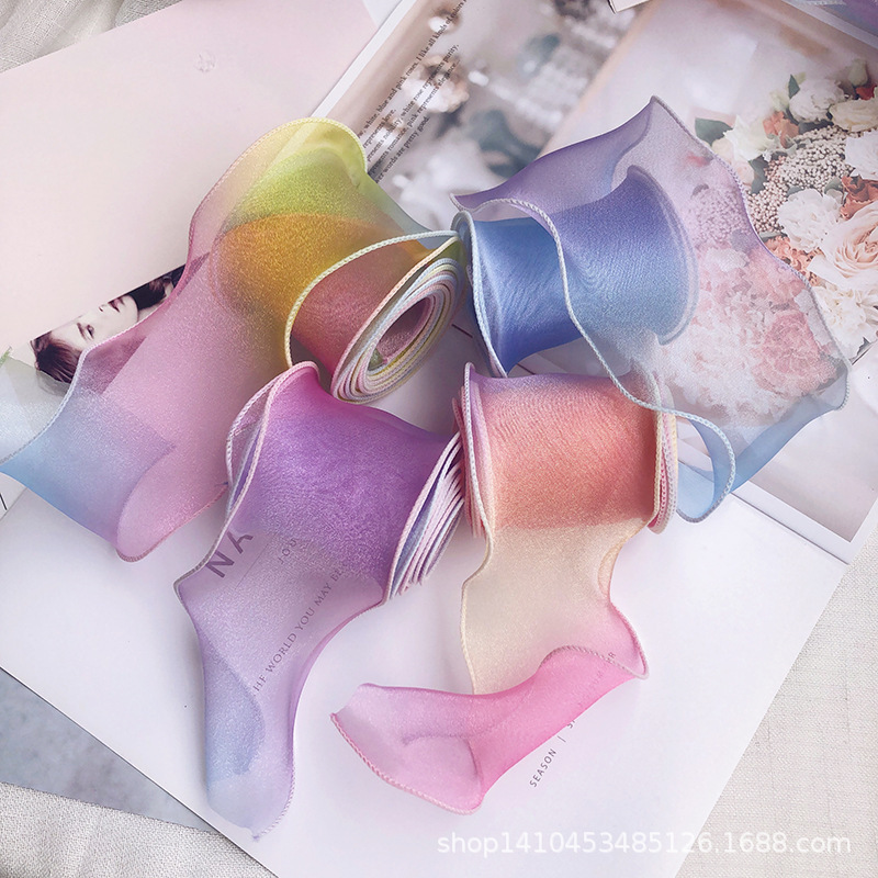 Factory Direct Sales Gradient Rainbow Overlay Gauze Ribbon Handmade Bow Material Clothing Hat Shoes Accessories Factory Direct Sales Gradient Rainbow Overlay Gauze Ribbon Handmade Bow Material Clothing Hat Shoes Accessories