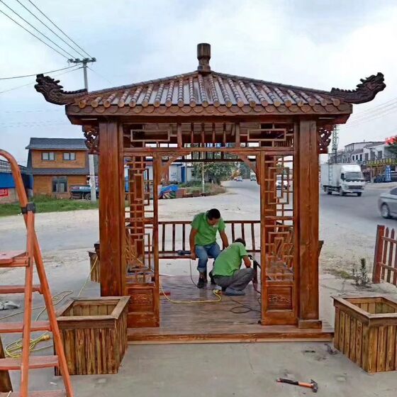 Built pavilion outdoor wooden square corner regular pavilion ancient built pavilion promenade waterside villa landscape courtyard