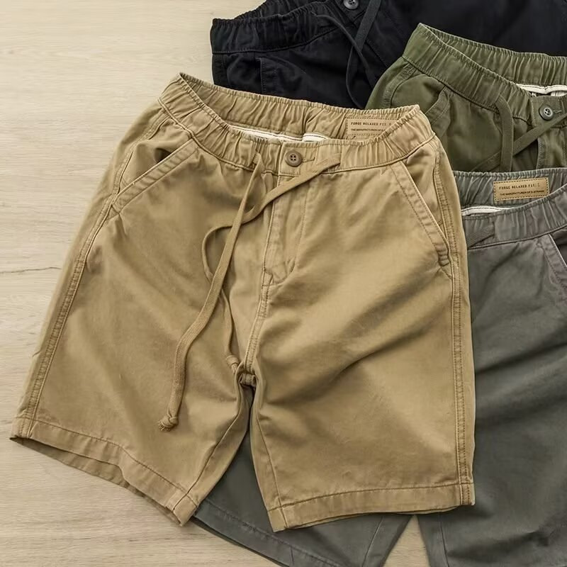 Multi-Pocket American-Style Heavy Washed Work Shorts Fashion Men's Summer Loose Casual Mid-Length Shorts Trendy