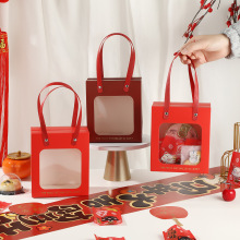 手提零食喜糖盒礼品袋喜庆红色开窗伴手礼盒情人节手提袋礼品袋