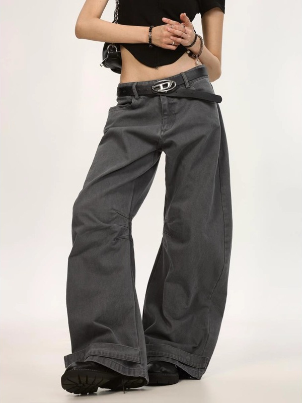 外贸高腰阔腿牛仔裤女2025新款小个子百搭显瘦宽松垂感拖地直筒裤|undefined