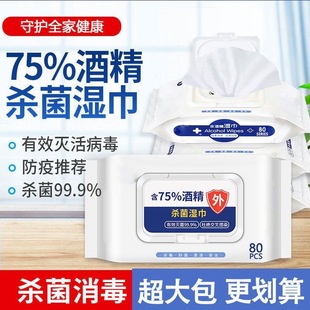 75 Alcohol Wet Wipes Wet Wipes Disinfection Wet Wipes 60 Wet Wipes Paper Large Package with Cover Student Disposable