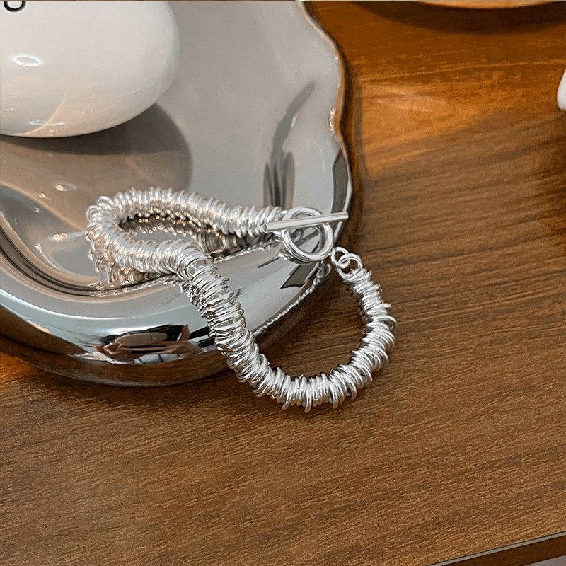 Estilo coreano industria pesada otbuckle Collar de plata liso s925 plata esterlina estilo coreano moda minimalista todo fósforo pulsera círculo femenino pareja