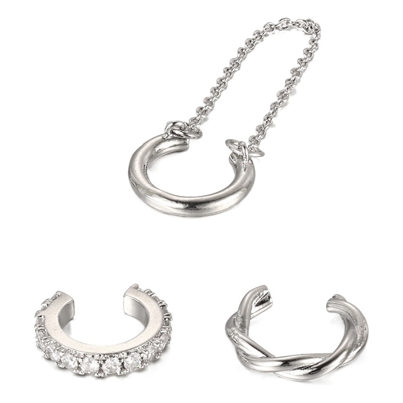 Pendientes de clip con forma de C de diamantes de imitación, estilo vintage, de gran venta transfronteriza en Europa y América, juego de pendientes de clip sin perforación con personalidad.