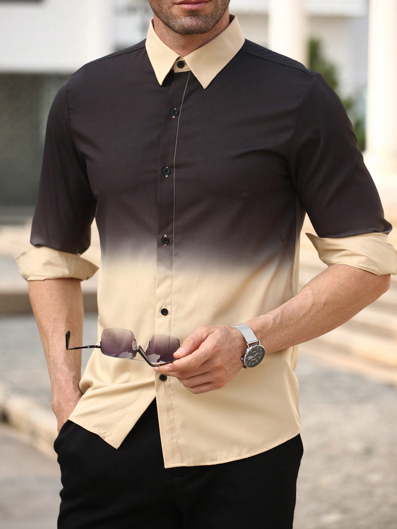 Camisa de manga larga de estilo cocido ligero, primavera y otoño ins, costura de hombre, diseño de contraste, versión coreana, top guapo MB12