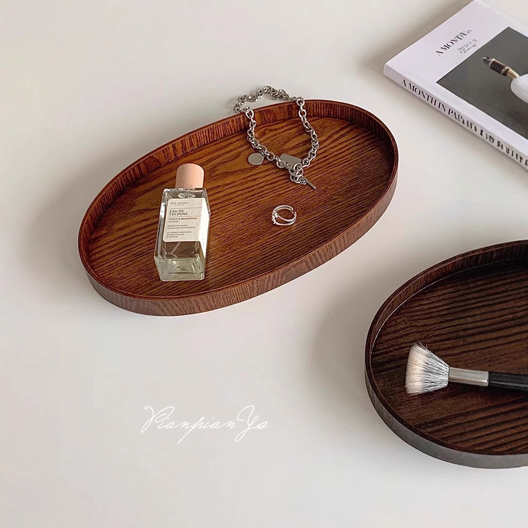 Japanese Style Wooden Black Tray Solid Wood Household Tea Cup Dim Sum Tea Tray Advanced Solid Wood Plate Dinner Tray